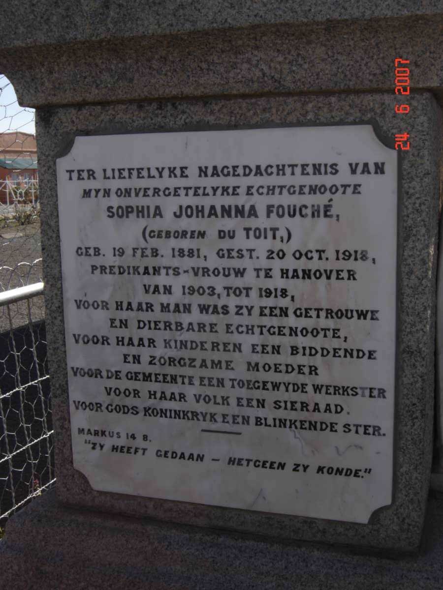 FOUCHE Sophia Johanna nee DU TOIT 1881-1918