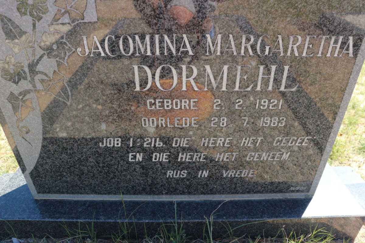 DORMEHL Andries Christian 1904-1985 &amp; Jacomina Margaretha 1921-1983