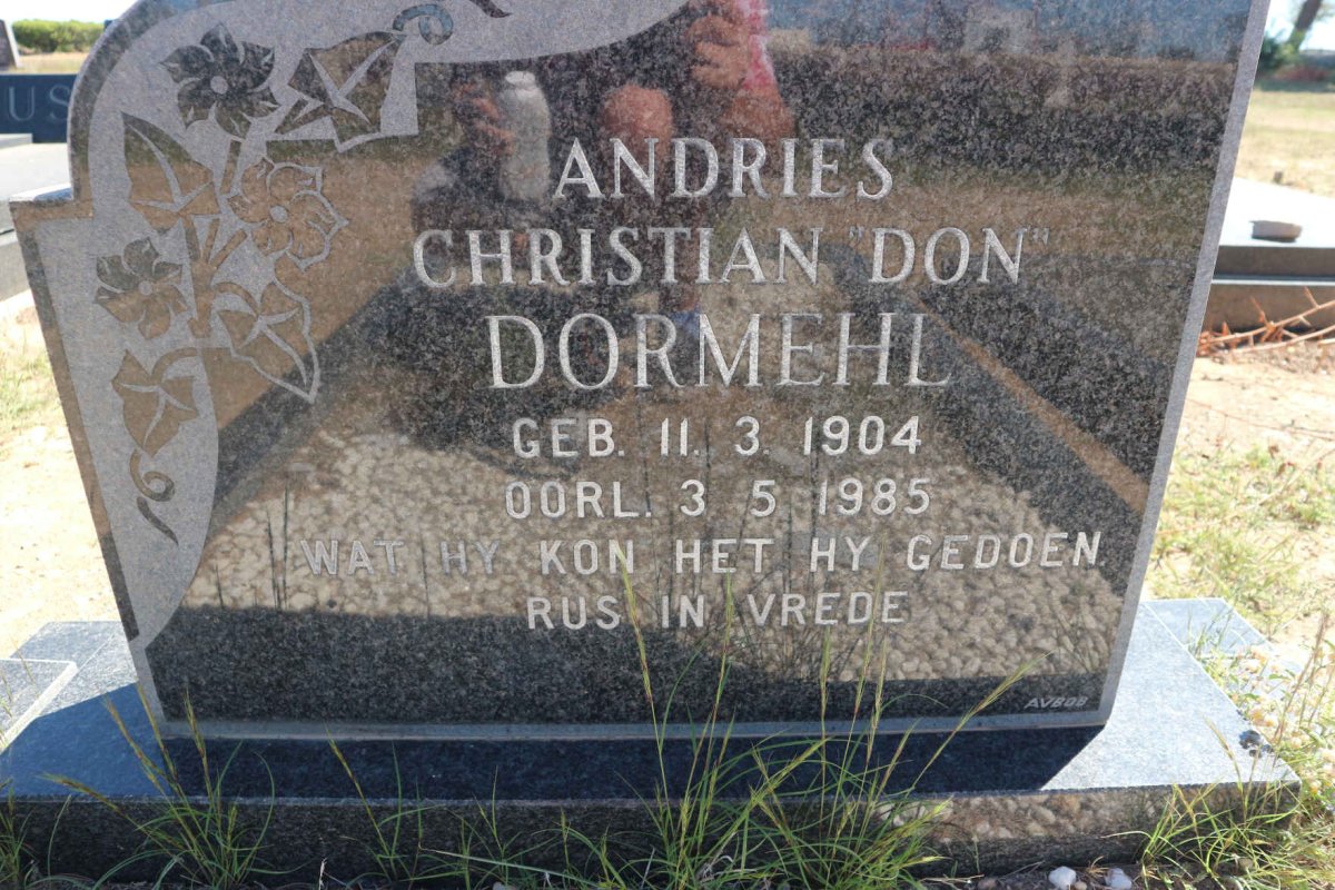DORMEHL Andries Christian 1904-1985 &amp; Jacomina Margaretha 1921-1983