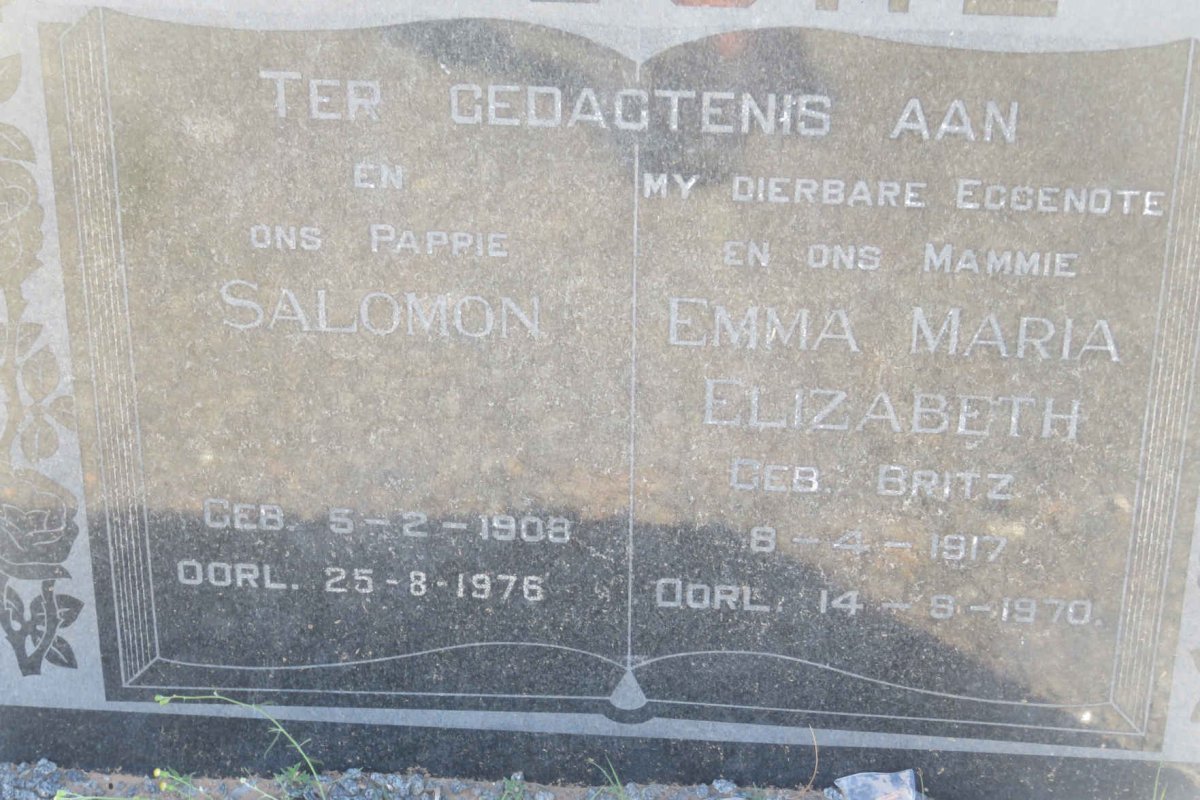 FOUCHE Salomon 1908-1976 &amp; Emma Maria Elizabeth BRITZ 1917-1970