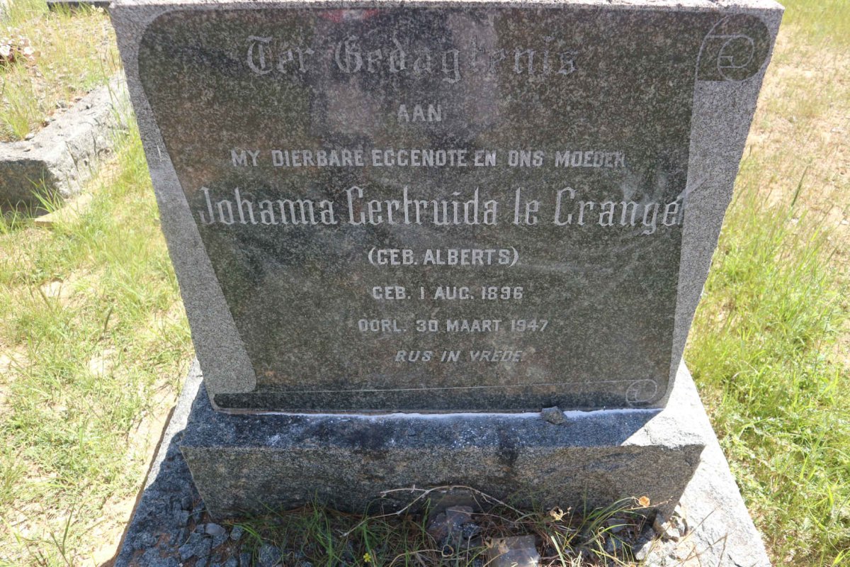 GRANGE Johanna Gertruida, le nee ALBERTS 1896-1947