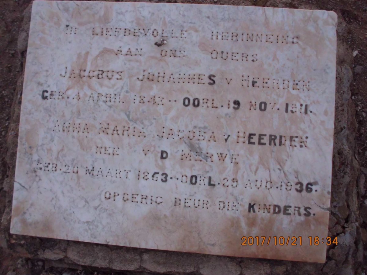 HEERDEN Jacobus Johannes, v. 1842-1911 &amp; Anna Maria Jacoba nee V.D. MERWE 1853-1936