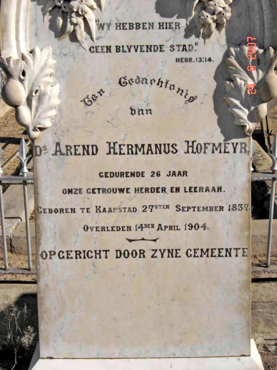 HOFMEYR Arend Hermanus 1837-1904