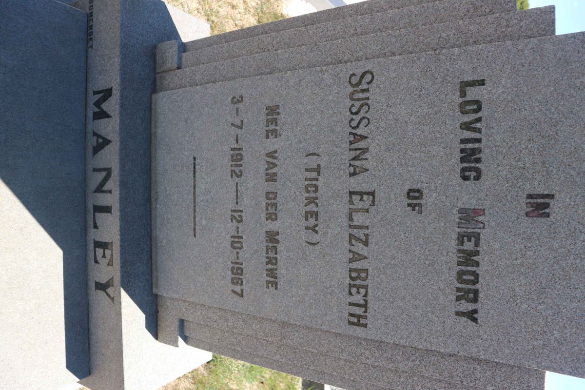 MANLEY Sussana Elizabeth nee VAN DER MERWE 1912-1967