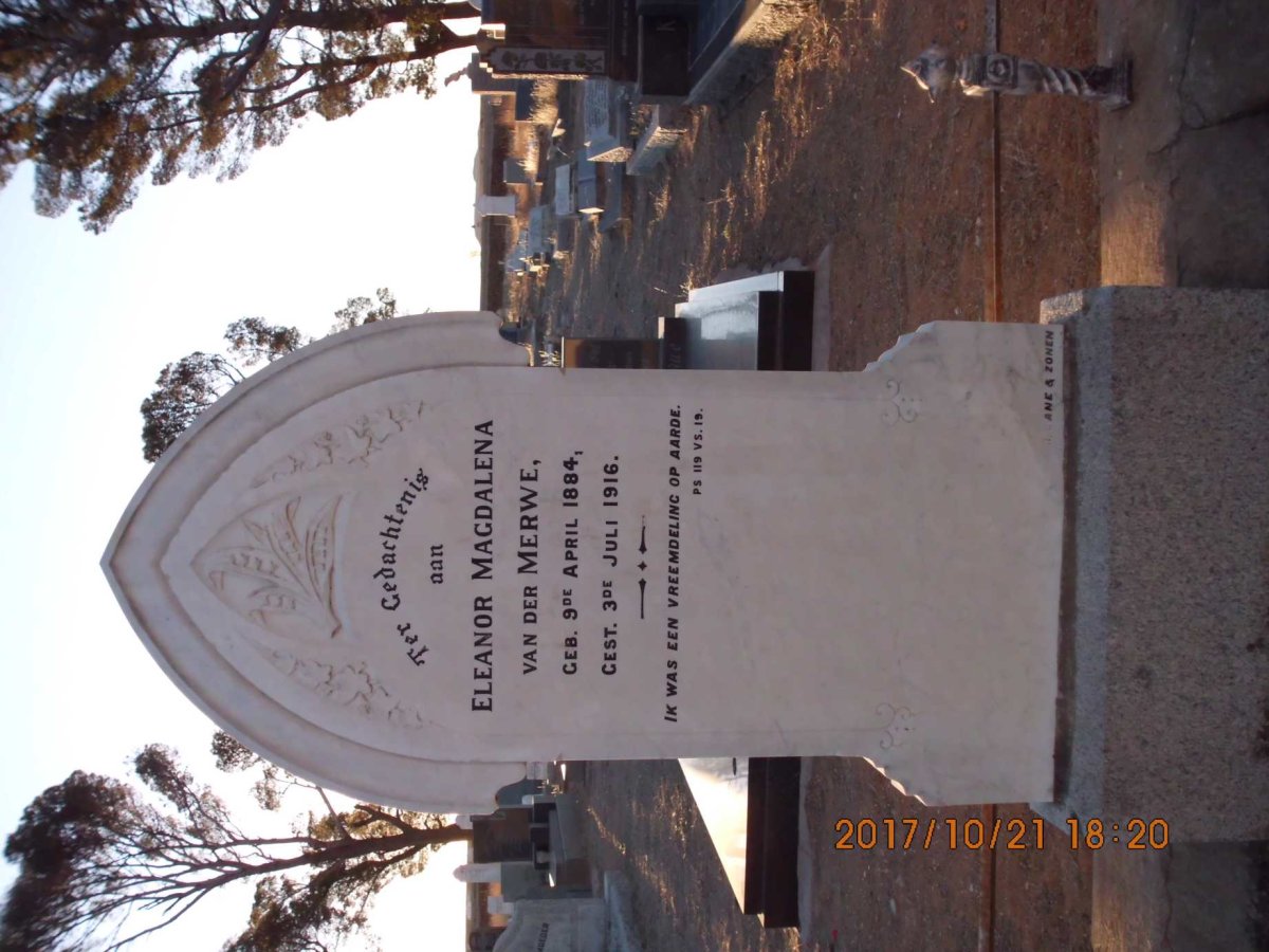 MERWE Eleanor Magdalena, van der 1884-1916