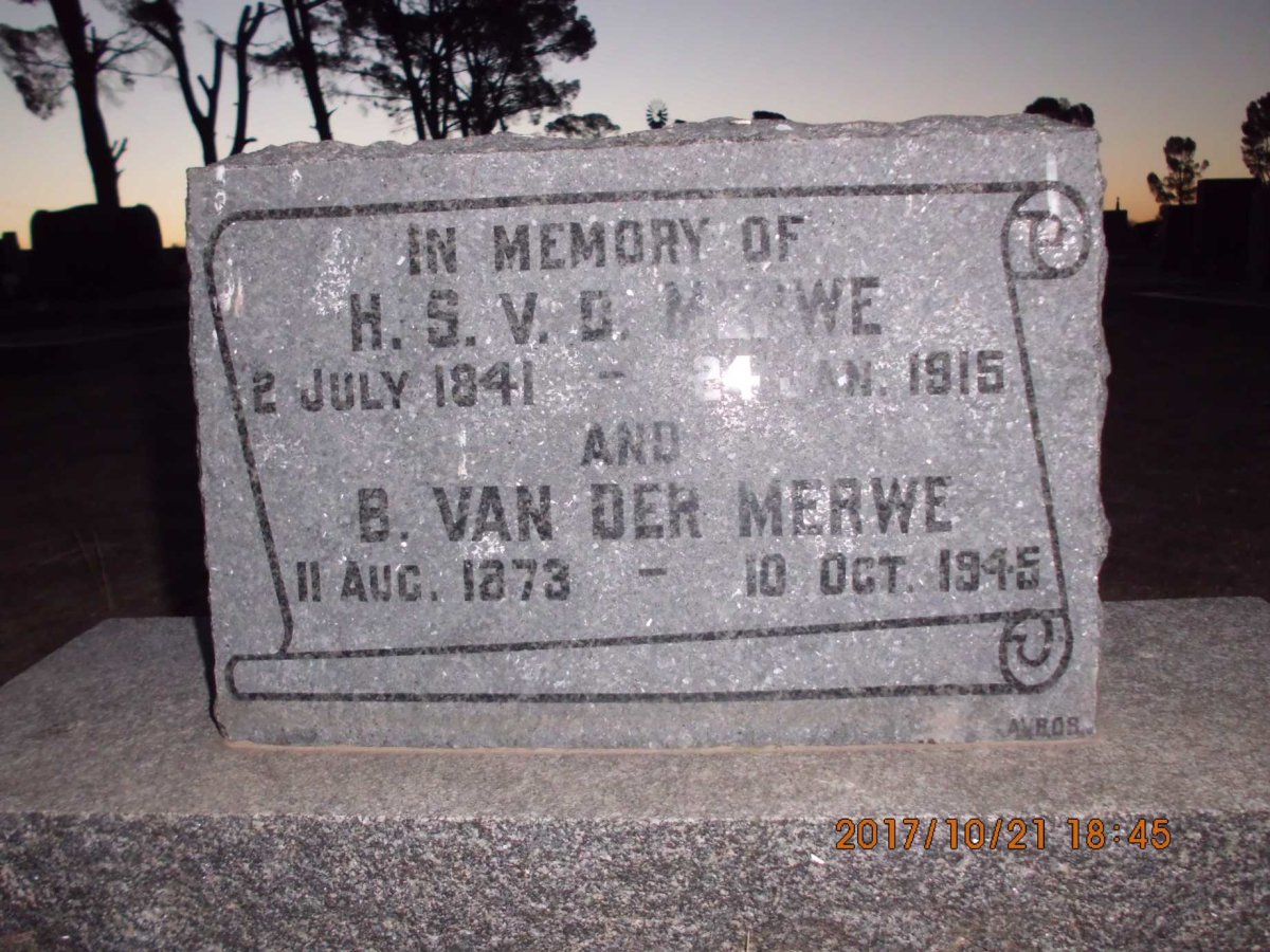 MERWE H.S., v.d. 1841-1915 :: VAN DER MERWE B. 1873-1945
