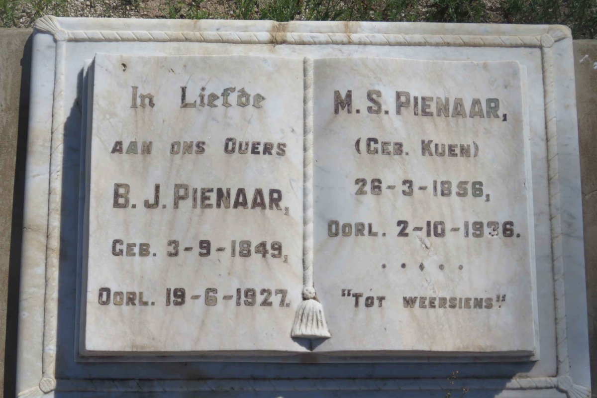 PIENAAR B.J. 1849-1927 &amp; M.S. KUEN 1856-1936