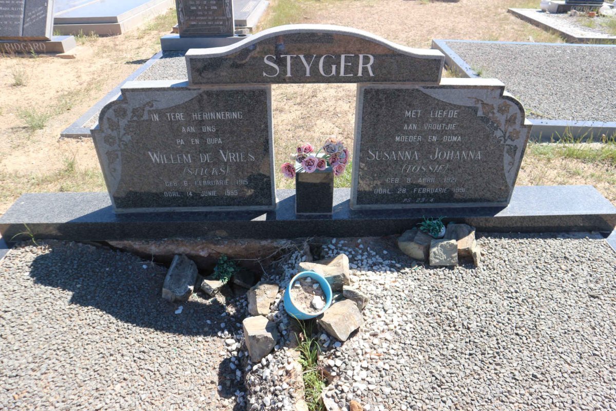 STYGER Willem de Vries 1915-1995 &amp; Susanna Johanna 1921-1991