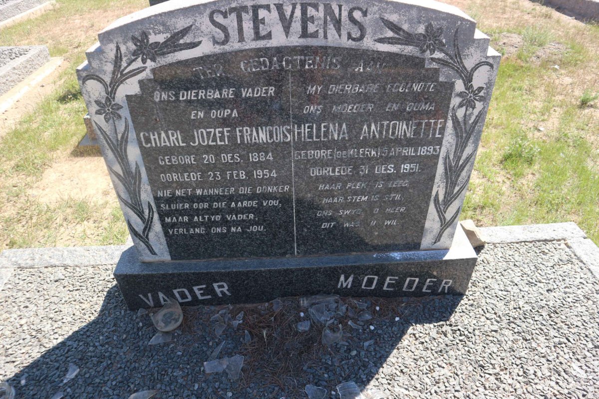 STEVENS Charl Jozef Francois 1884-1954 &amp; Helena Antoinette DE KLERK 1893-1951