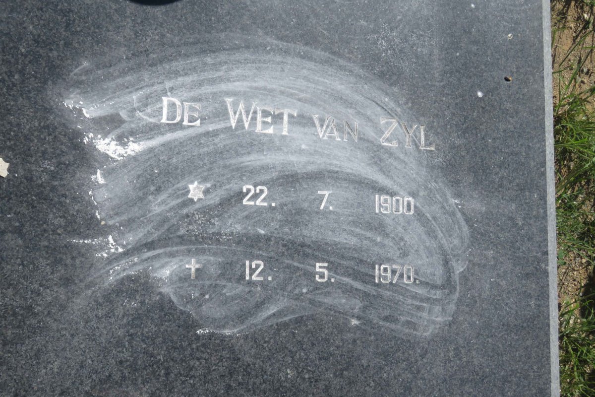 ZYL De Wet, van 1900-1970