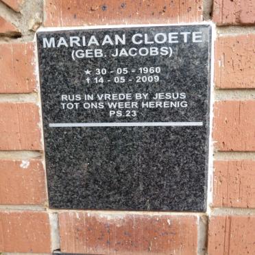 CLOETE Mariaan nee JACOBS 1960-2009