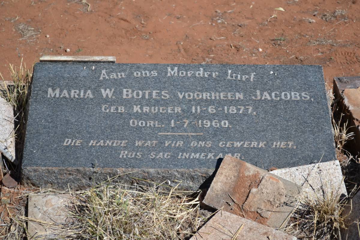 BOTES Maria W. voorheen JACOBS nee KRUGER 1877-1960