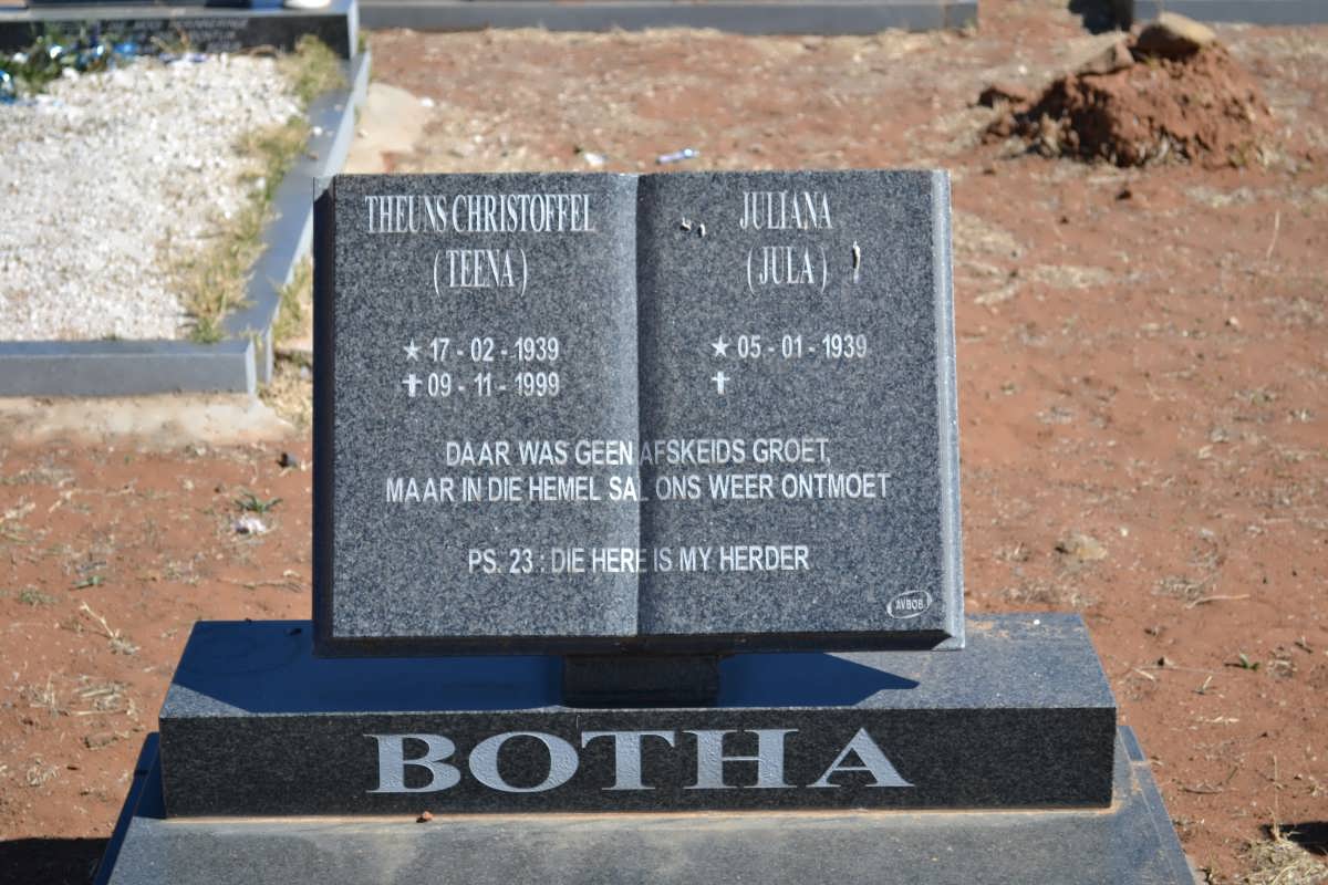 BOTHA Theuns Christoffel 1939-1999 &amp; Juliana 1939-