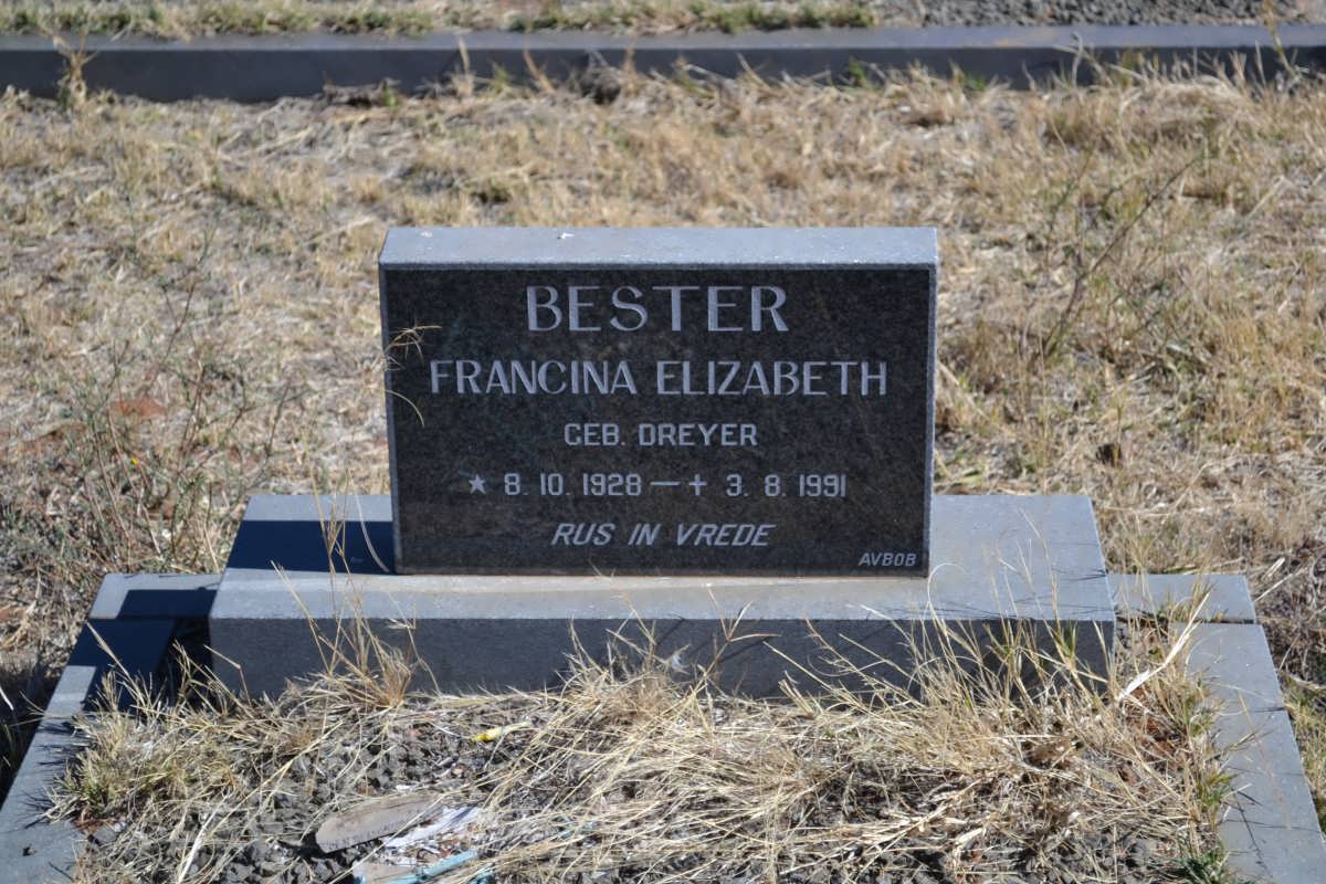 BESTER Francina Elizabeth nee DREYER 1928-1991