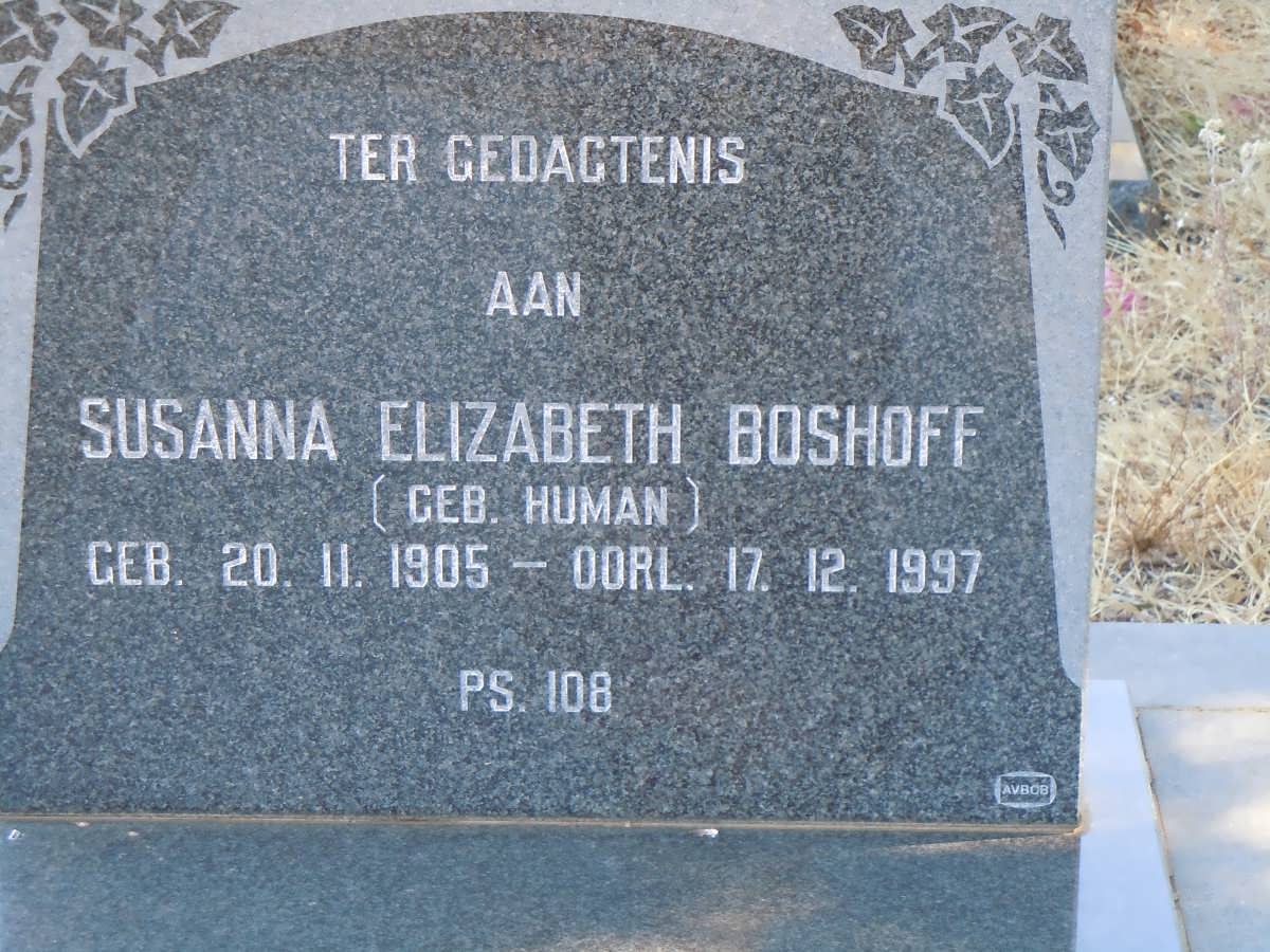 BOSHOFF Susanna Elizabeth nee HUMAN 1905-1997