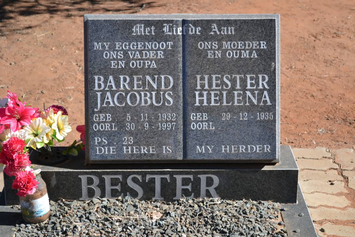 BESTER Barend Jacobus 1932-1997 &amp; Hester Helena 1935-