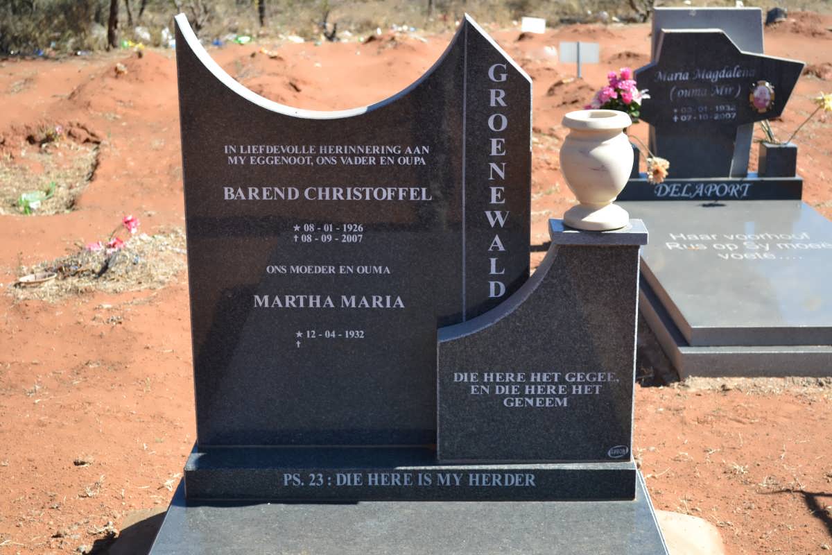 GROENEWALD Barend Christoffel 1926-2007 &amp; Martha Maria 1932-