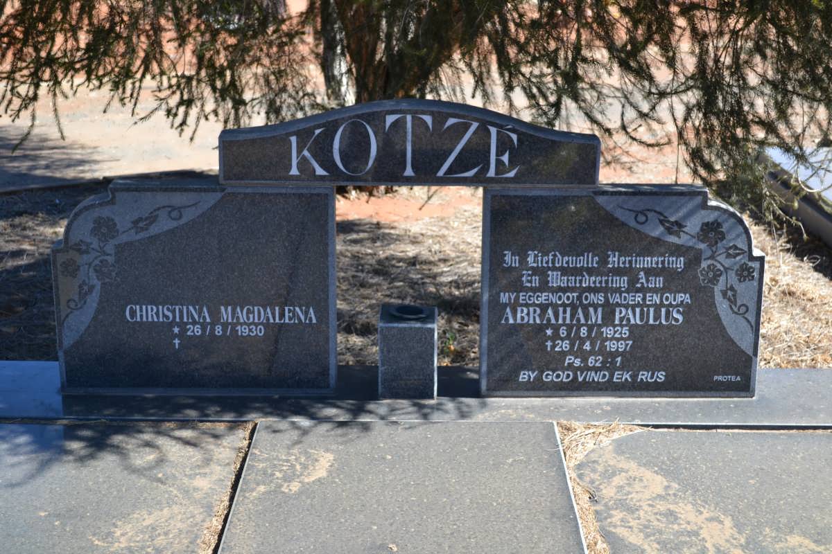 KOTZE Abraham Paulus 1925-1997 &amp; Christina Magdalena 1930-