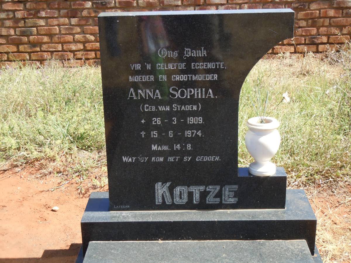 KOTZE Anna Sophia nee VAN STADEN 1909-1974