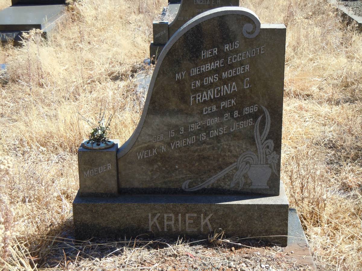 KRIEK Francina C. nee PIEK 1912-1966
