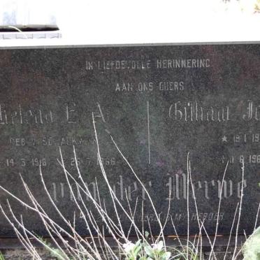 MERWE Gilliam Johannes, van der 1919-1965 &amp; Helena E.A. VAN SCHALKWYK 1918-1966