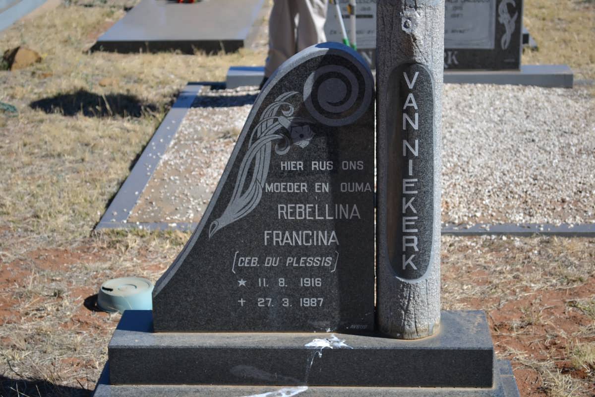 NIEKERK Rebellina Francina, van nee DU PLESSIS 1916-1987