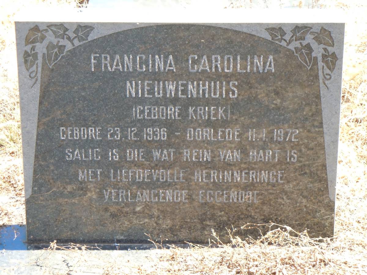 NIEUWENHUIS Francina Carolina nee KRIEK 1936-1972