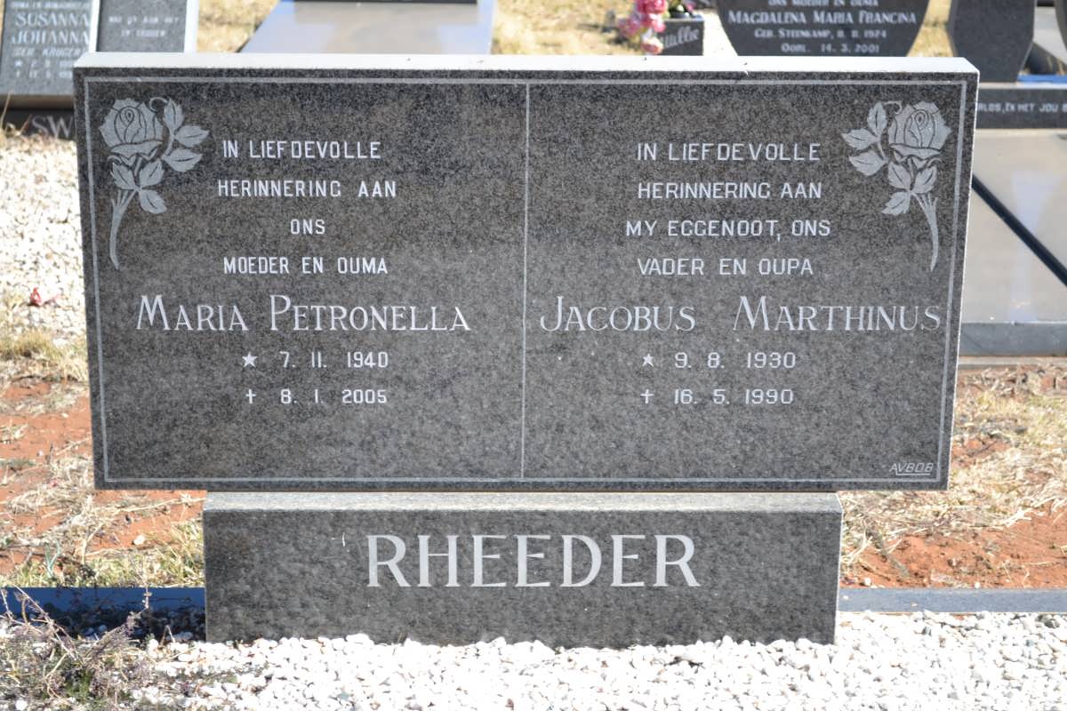 RHEEDER Jacobus Marthinus 1930-1990 &amp; Maria Petronella 1940-2005