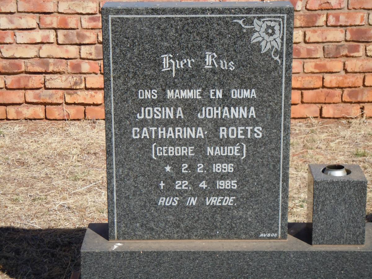 ROETS Josina Johanna Catharina nee NAUDÉ 1896-1985