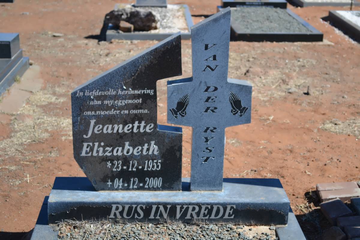 RYST Jeanette Elizabeth, van der 1955-2000