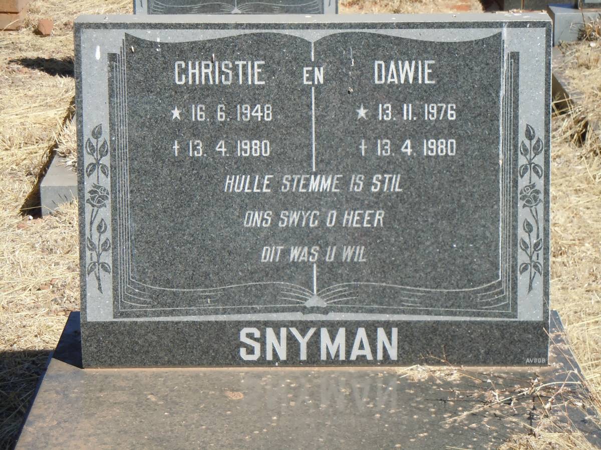 SNYMAN Christie 1948-1980 &amp; Dawie 1976-1980