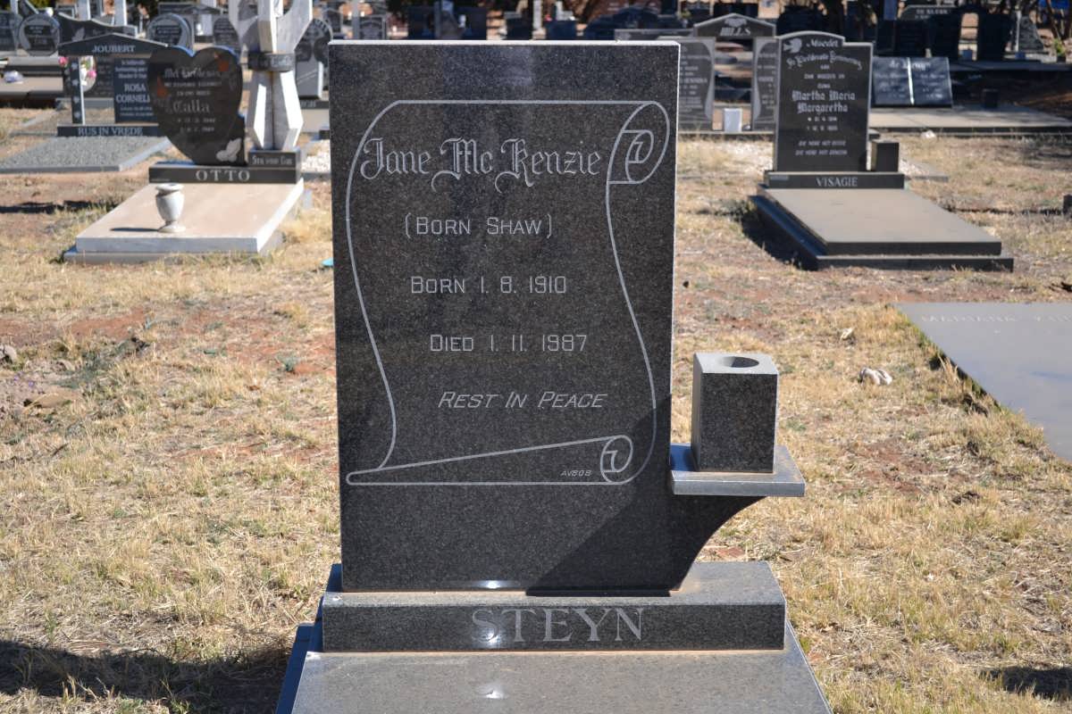 STEYN Jane McKenzie nee SHAW 1910-1987