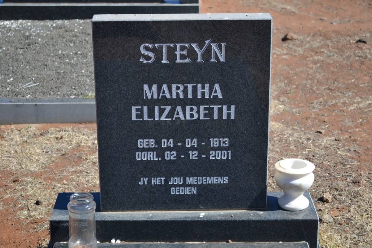 STEYN Martha Elizabeth 1913-2001