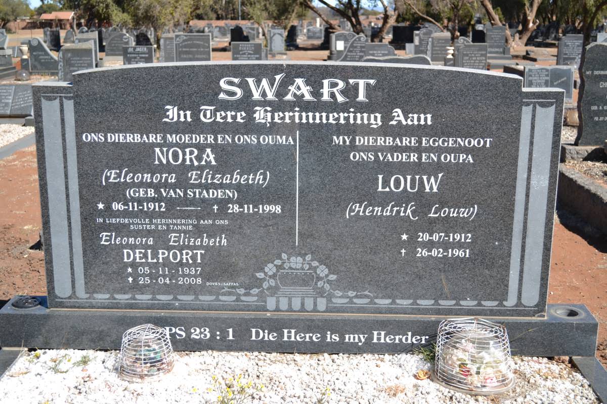 SWART Hendrik Louw 1912-1961 &amp; Eleonora Elizabeth VAN STADEN 1912-1998 :: DELPORT Eleonora Elizabeth 1937-2008