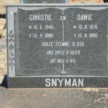 SNYMAN Christie 1948-1980 &amp; Dawie 1976-1980