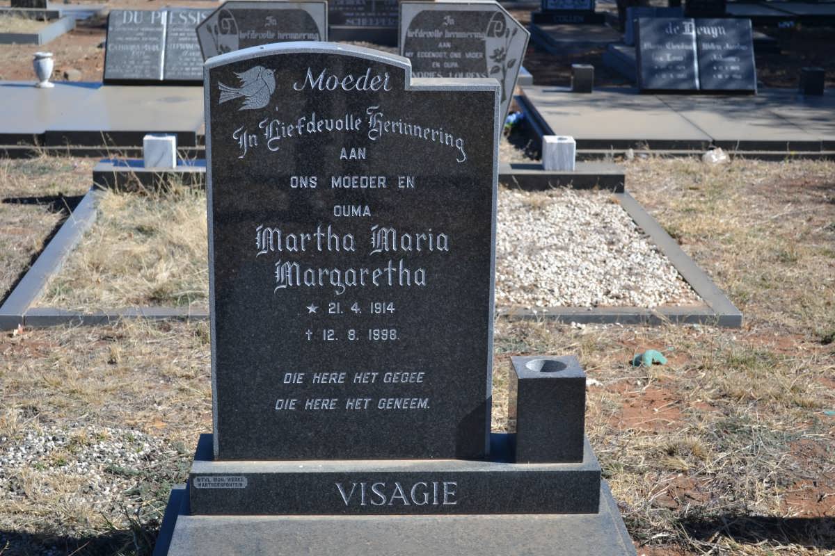 VISAGIE Martha Maria Margaretha 1914-1998