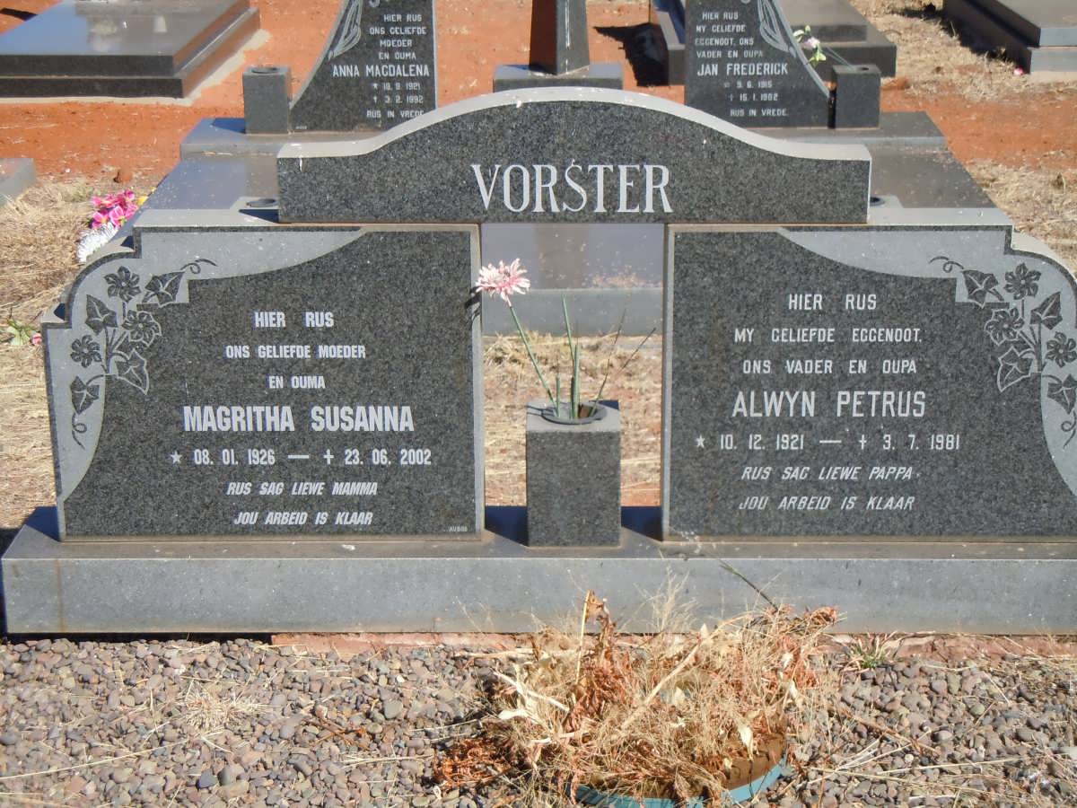 VORSTER Alwyn Petrus 1921-1981 &amp; Magritha Susanna 1926-2002