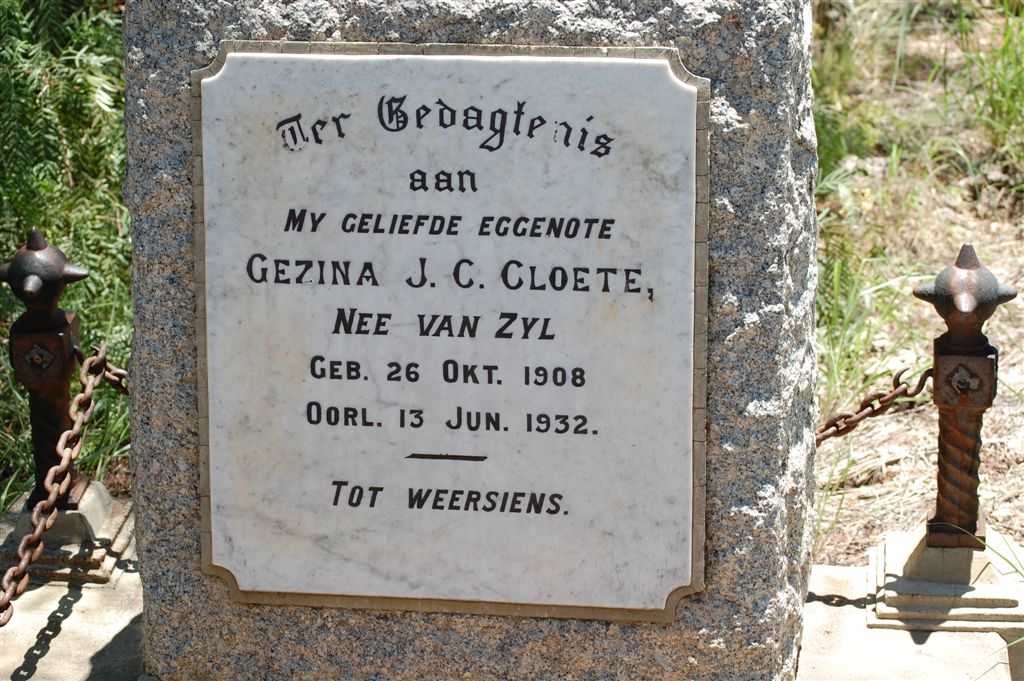 CLOETE Gezina J.C. neé VAN ZYL 1908-1932