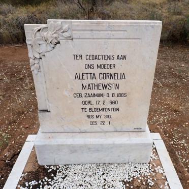 MATHEWSON Aletta Cornelia nee ZAAIMAN 1885-1960