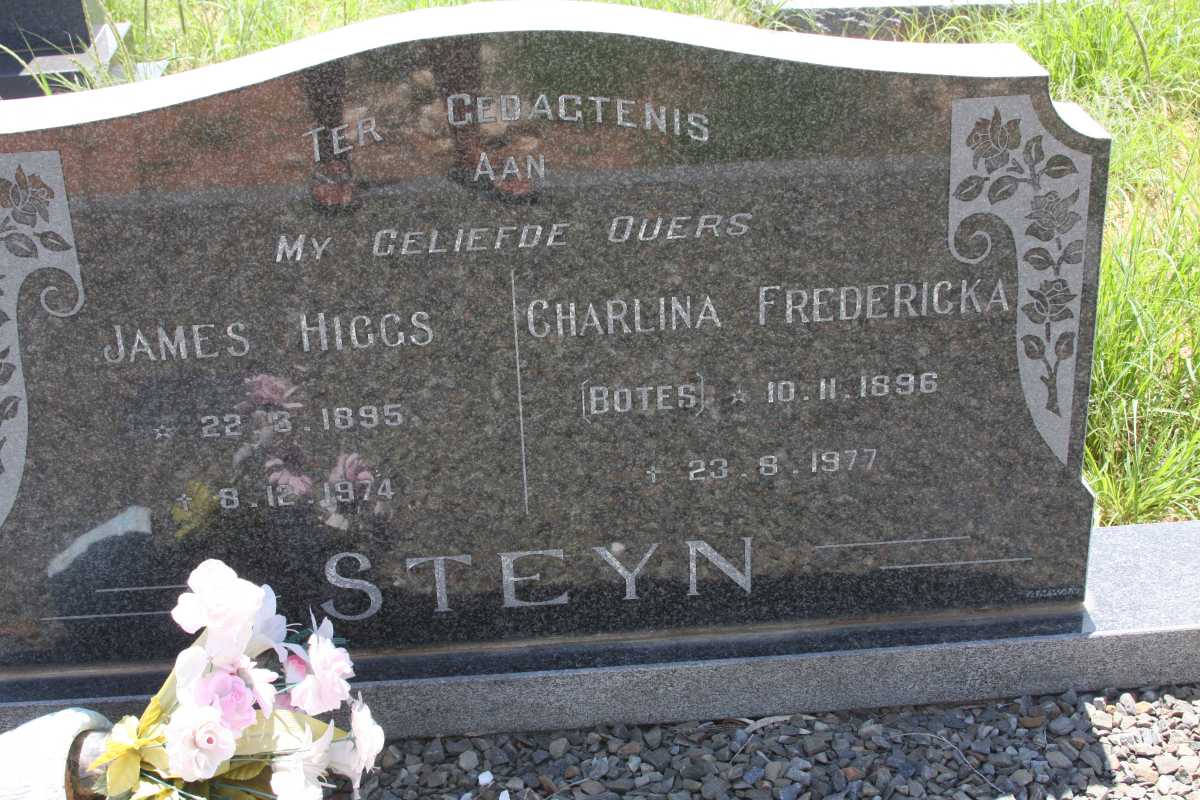 STEYN James Higgs 1895-1974 &amp; Charlina Fredericka BOTES 1896-1977