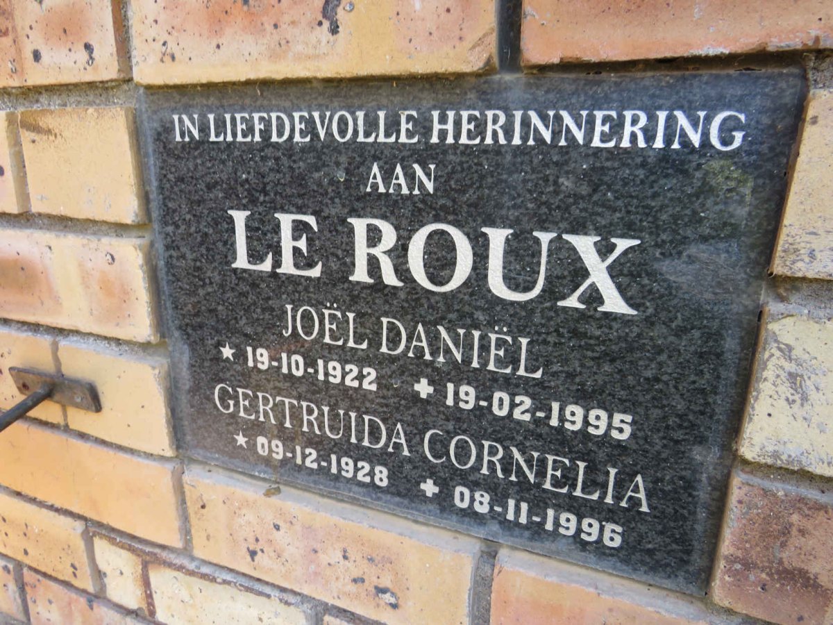 ROUX Joel Daniel, le 1922-1995 & Gertruida Cornelia 1928-1996