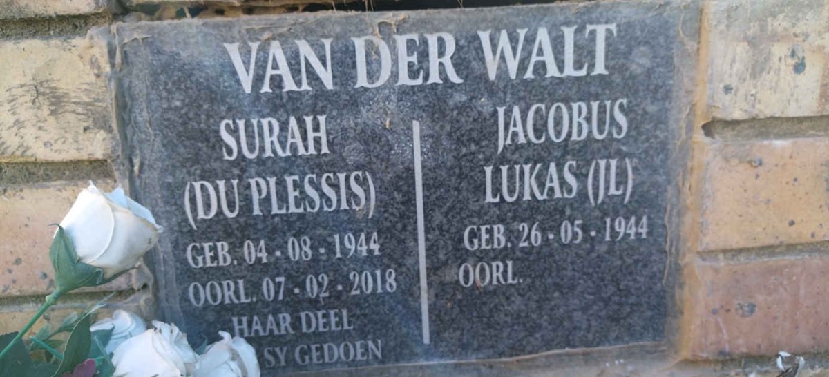 WALT Jacobus Lukas, van der 1944- &  Surah DU PLESSIS 1944-2018