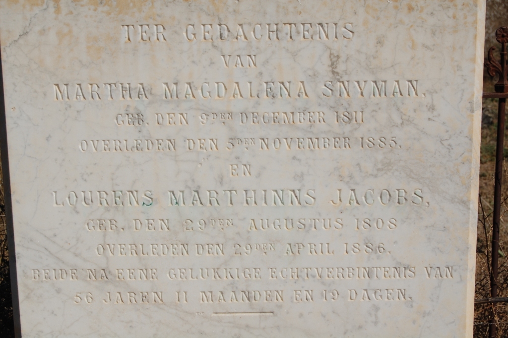 SNYMAN Lourens Marthinus 1808-1886 &amp; Martha Magdalena 1811-1885