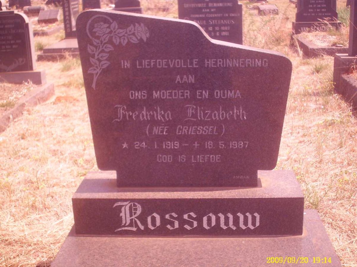 ROSSOUW Fredrika Elizabeth nee GRIESSEL 1919-1987