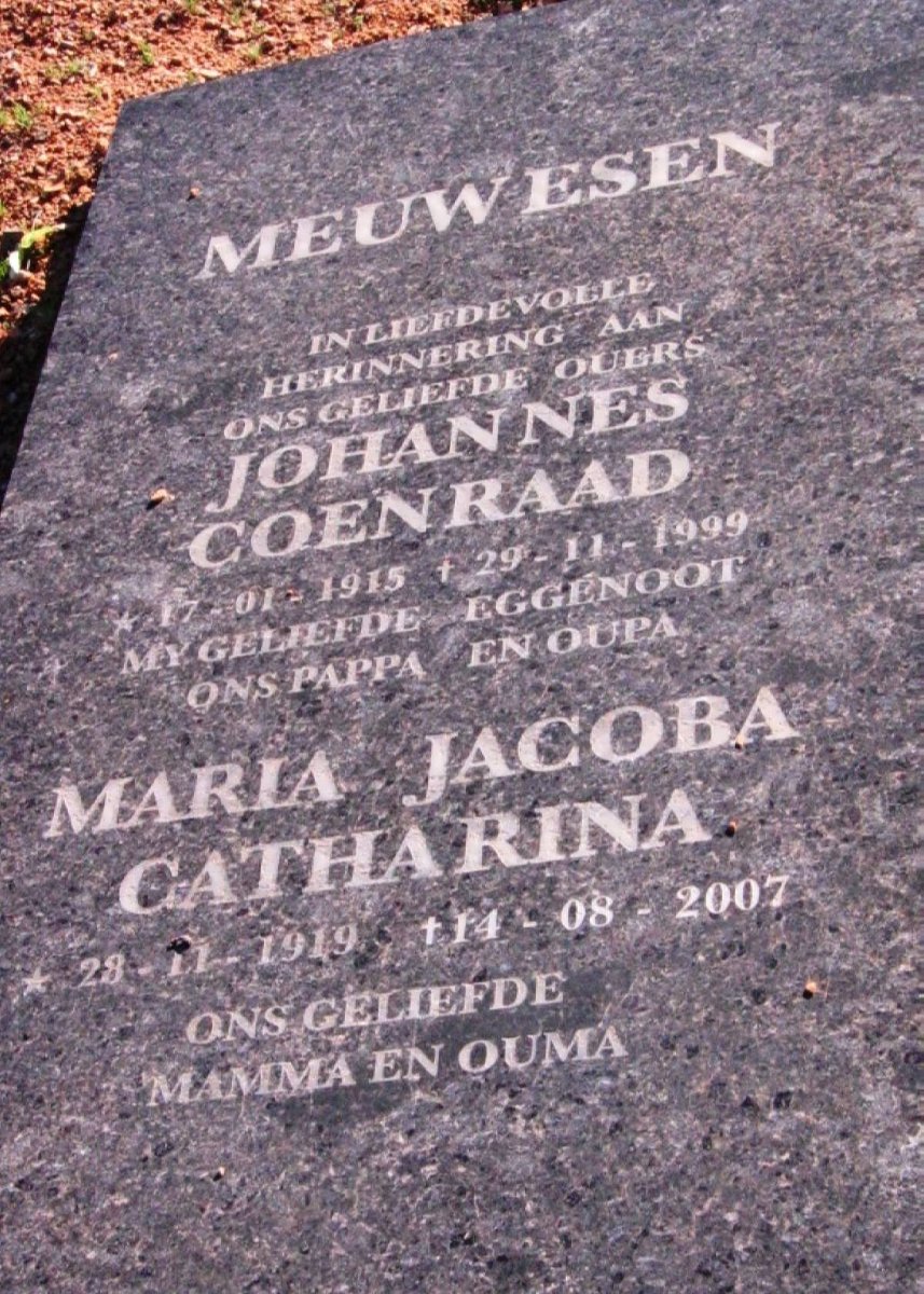 MEUWESEN Johannes Coenraad 1915-1999 &amp; Maria Jacoba Catharina 1919-2007