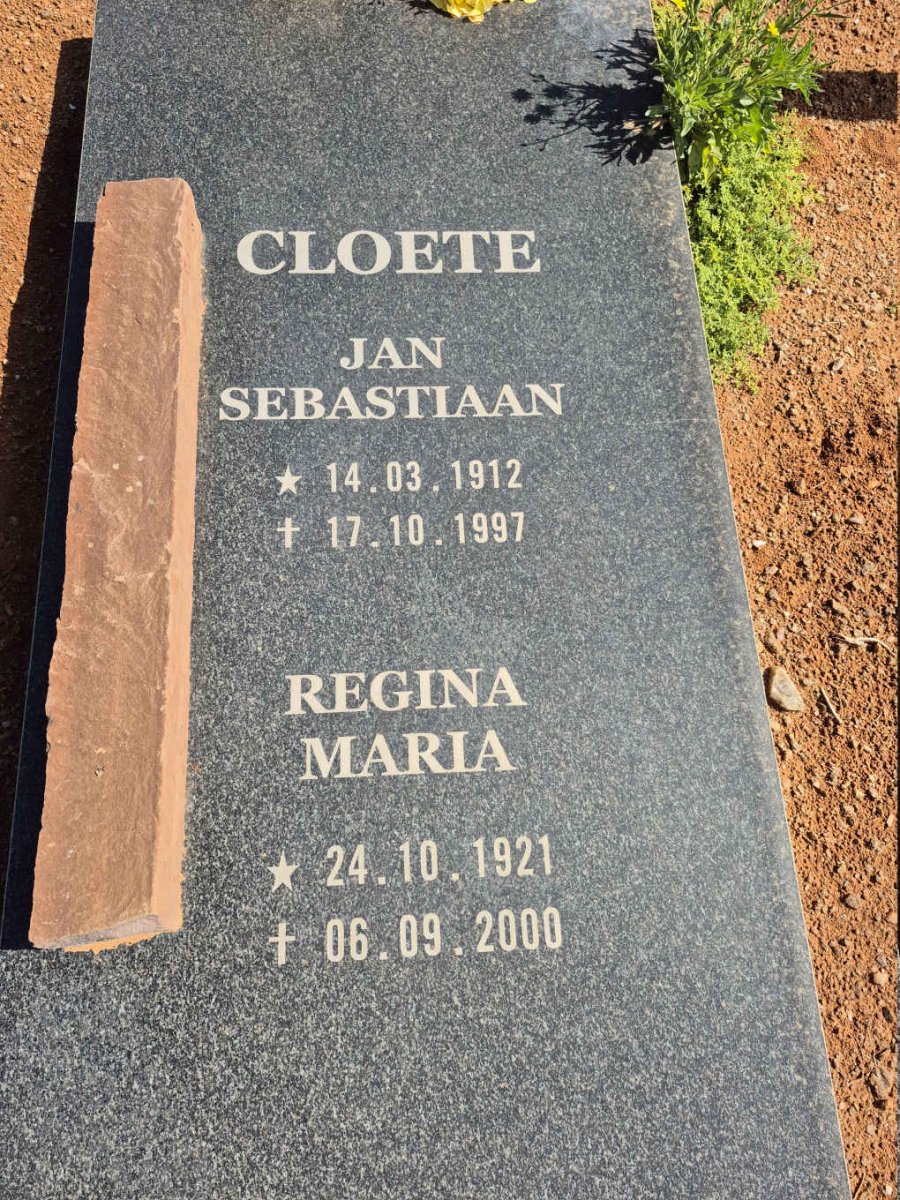 CLOETE Jan Sebastiaan 1912-1997 & Regina Maria 1921-2000