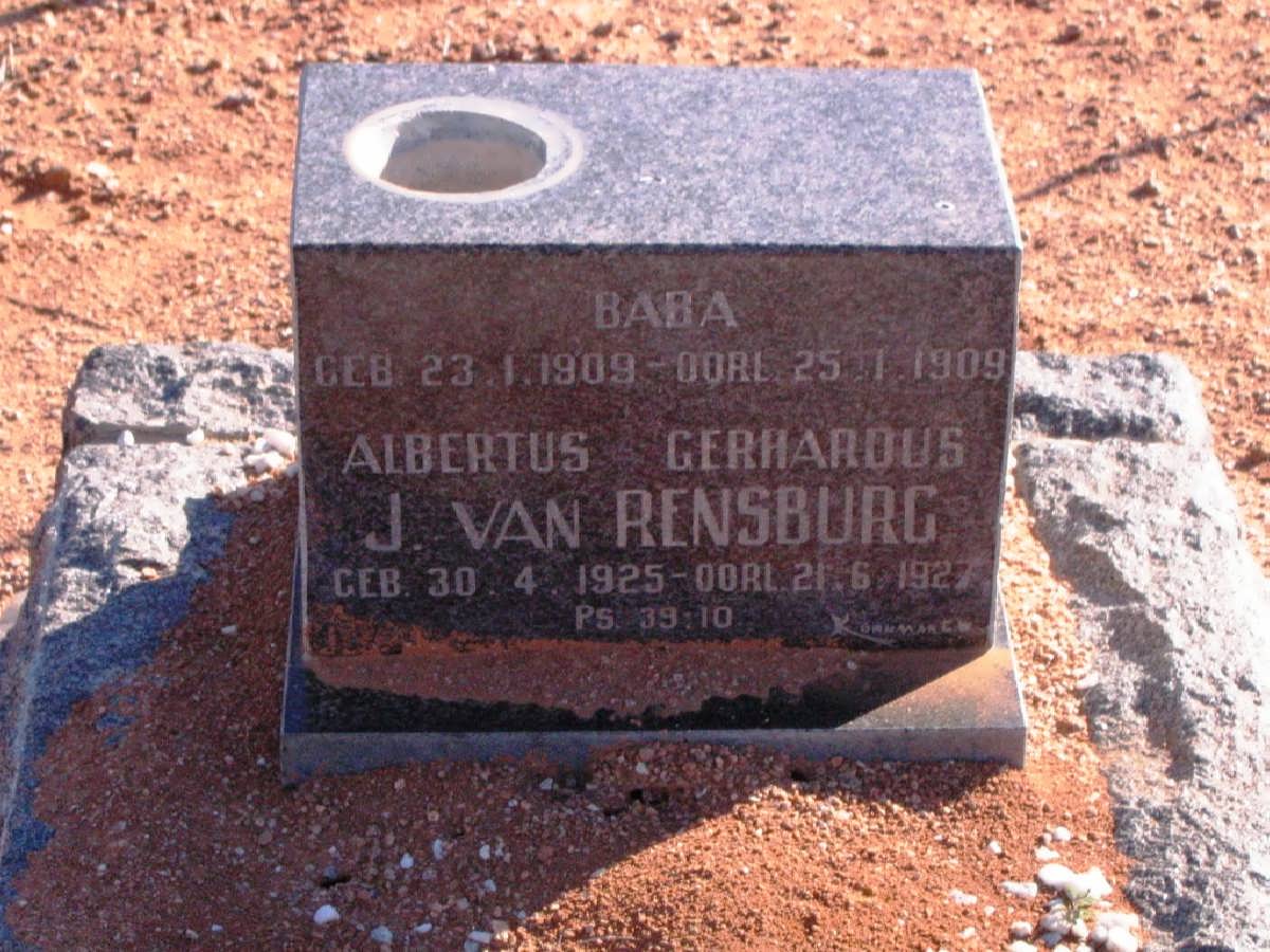 RENSBURG Albertus Gerhardus, J. van 1925-1927 :: J. VAN RENSBURG Baba 1909-1909