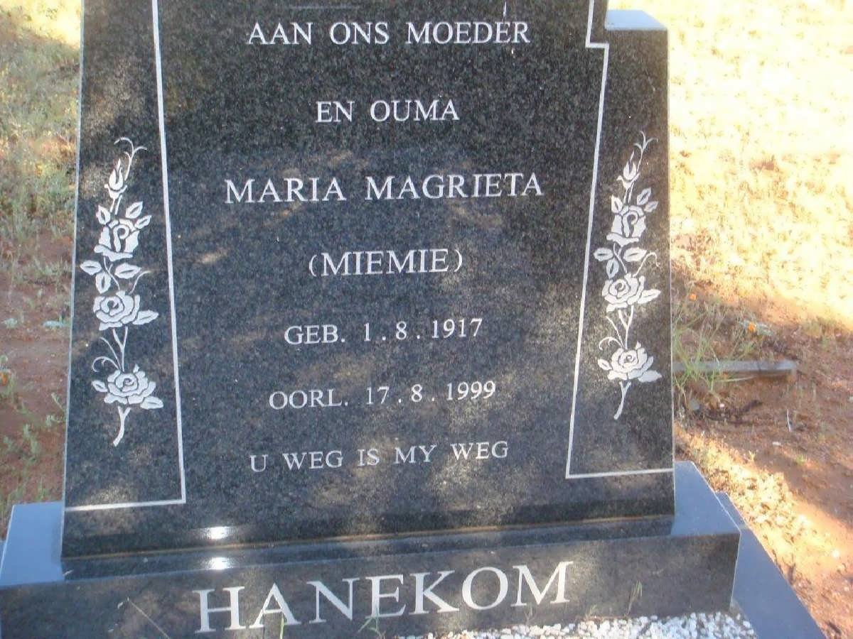 HANEKOM Maria Magrieta 1917-1999