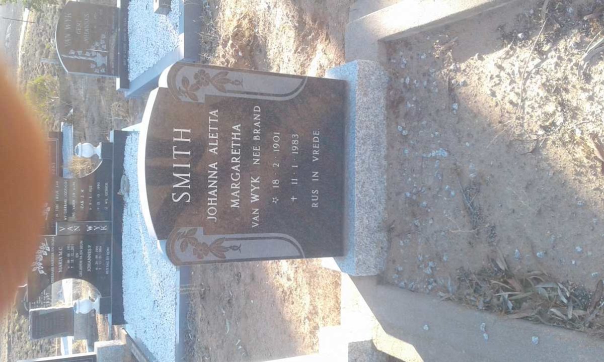 SMITH Johanna Aletta Margaretha, VAN WYK nee BRAND 1901-1983