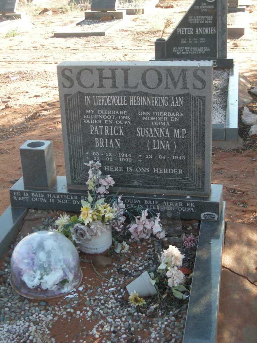 SCHLOMS Patrick Brian 1944-1999 &amp; Susanna M.P. 1943-